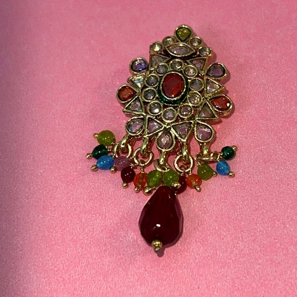 Gold tone pendant with ruby & other bling. - Picture 1 of 3